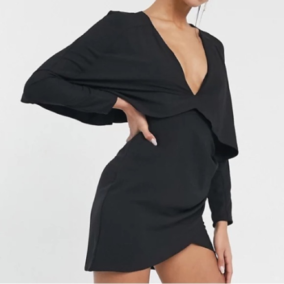 Asos Black Mini Wrap Skirt Cape Dress Size 0 - Picture 3 of 12